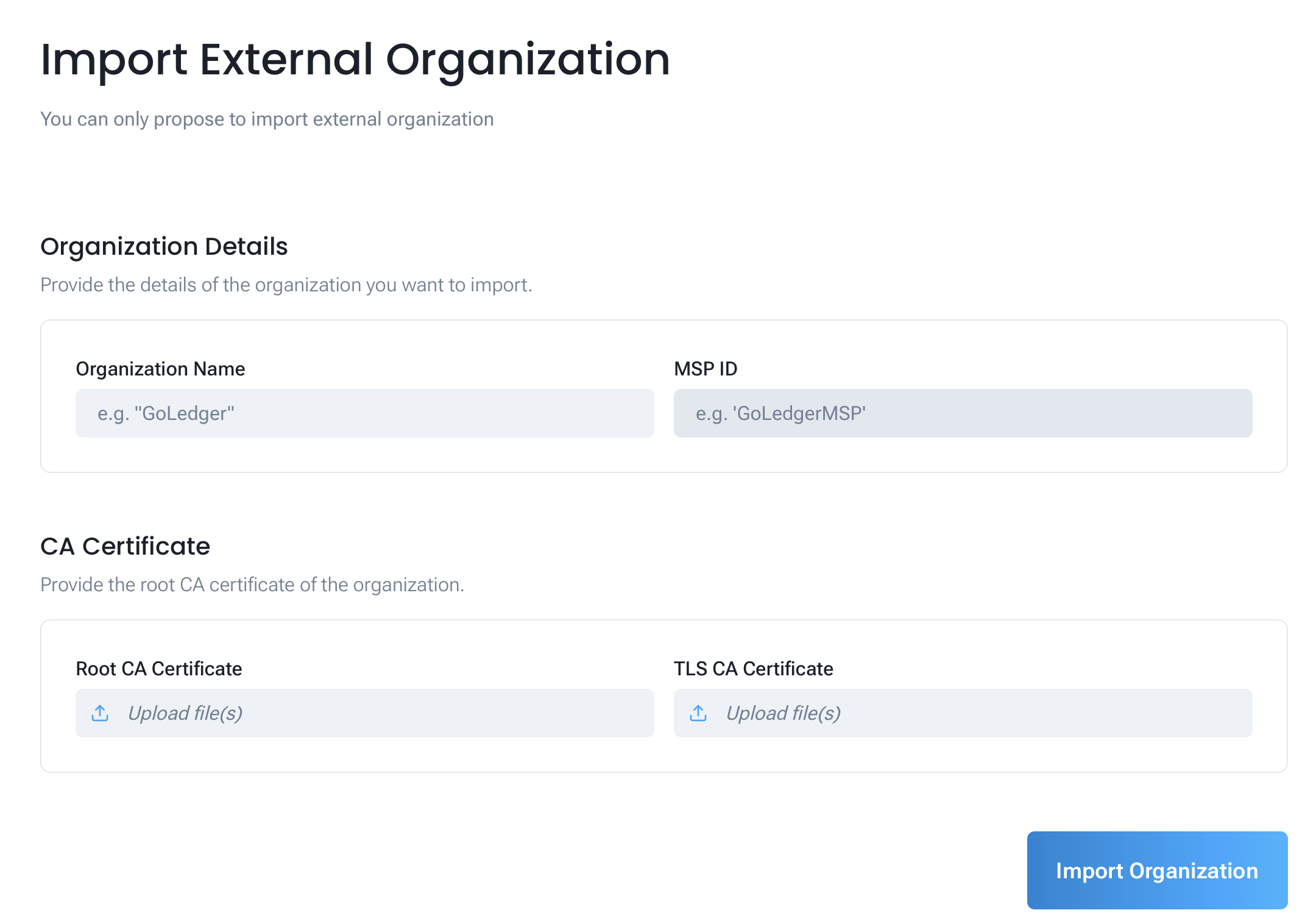 import external organization form