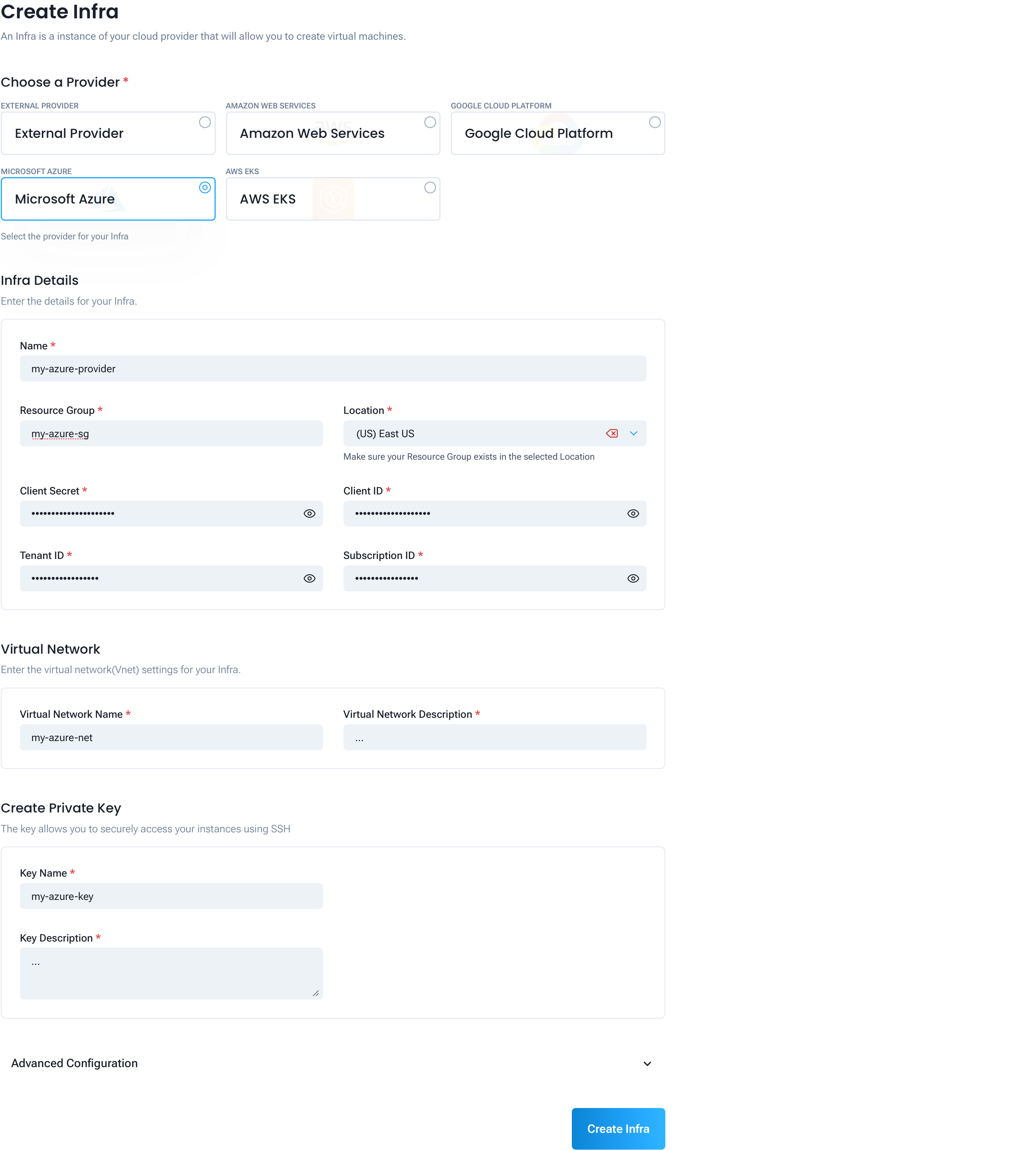 Creating Azure Infrastructure