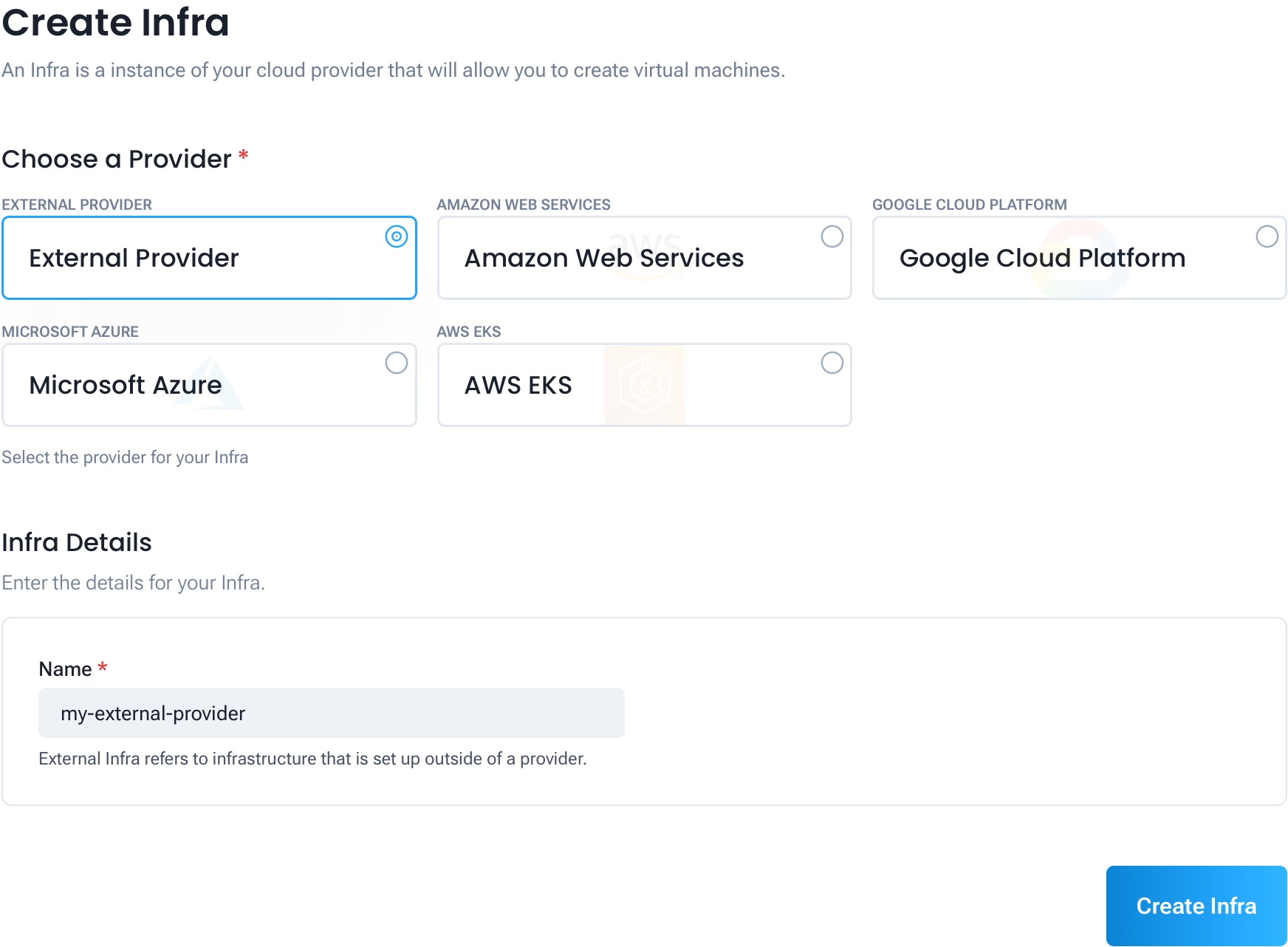 Creating External Infrastructure